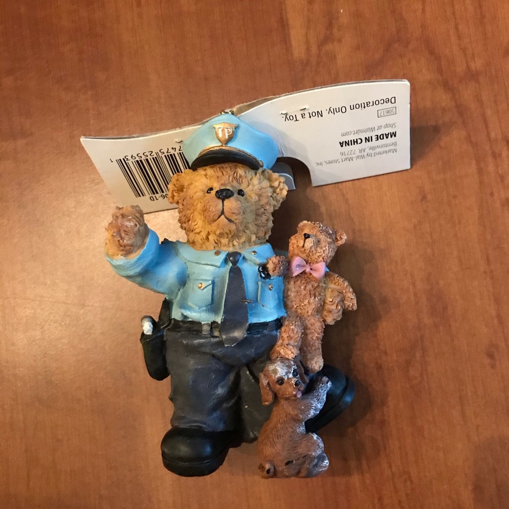 Bear cop christmas tree ornament , approx 5” tall NWT